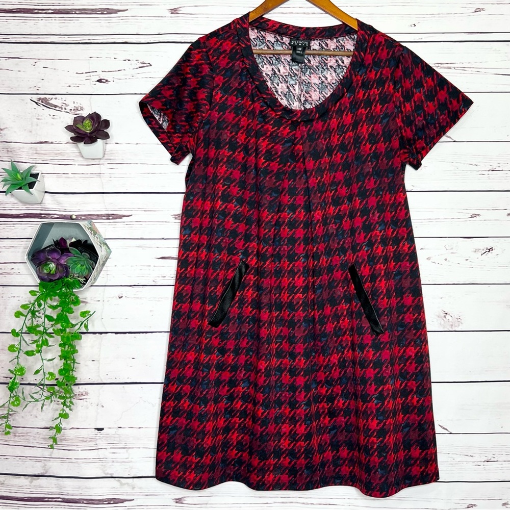 EnFocus Studio Red & Black Houndstooth Casual Short Sleeve Mini Dress Size 14W